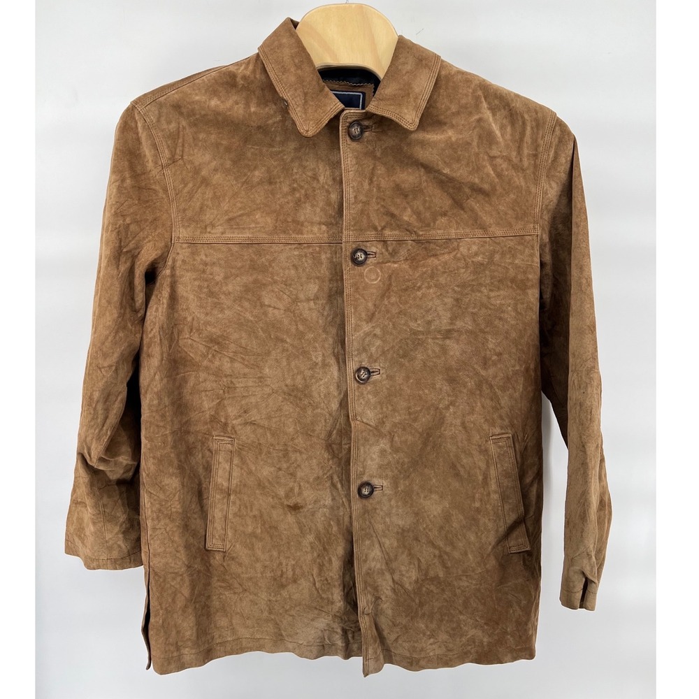 Newport Harbor Mens XL Long Tan Brown Genuine Leather Suede Button Front Jacket